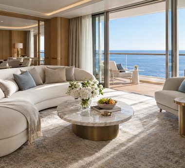 A suite living room open to the sea