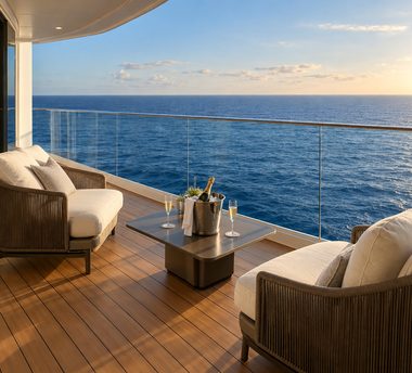 Champagne on a suite veranda at sea