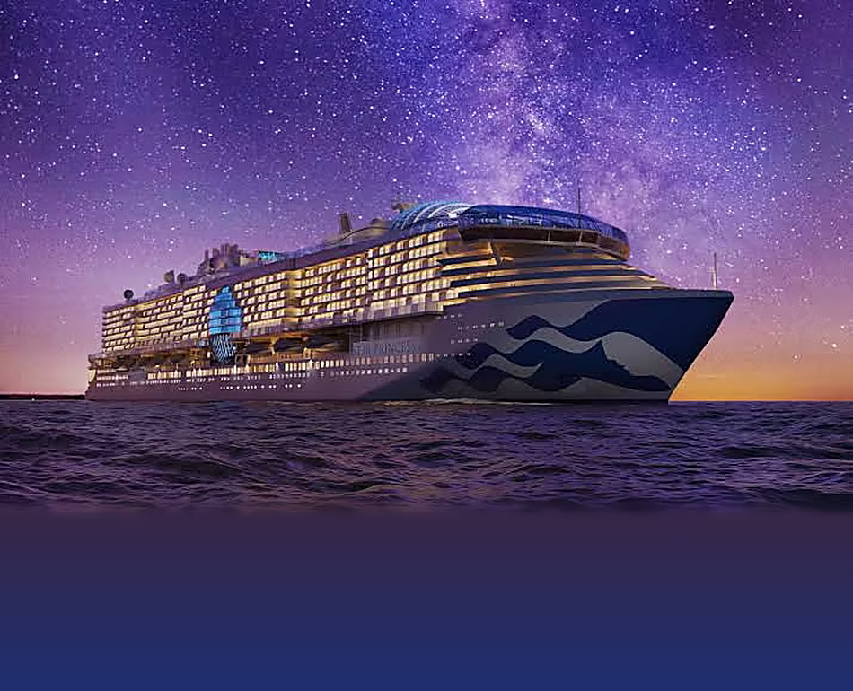A Princess Cruises ship at night beneath a star-filled sky